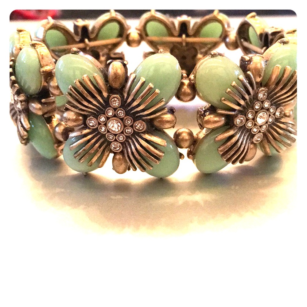 J Crew stretch, light green/blue floral bracelet.